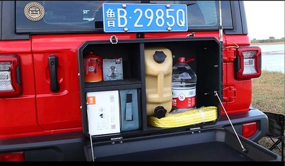 Accesorios exteriores de aleación de aluminio para todo terreno para Jeep Wrangler JK JL JT TANK 300 Caja de almacenamiento de puerta de cola