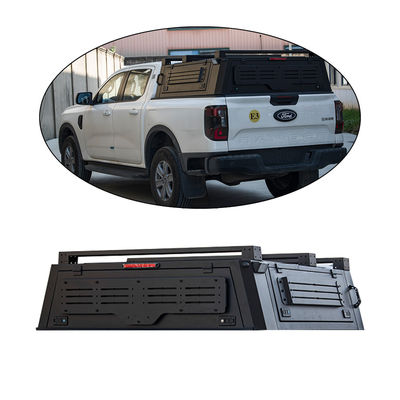 JMC DADAO 4x4 camioneta con techo de madera de color negro, con cubierta de polvo, camión camper, cama semi alta