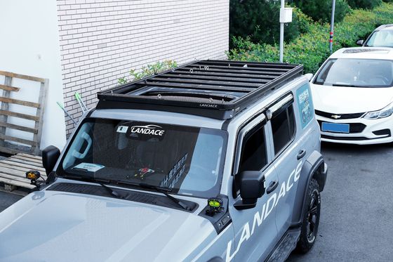 Logotipo de Landace 4x4 Accesorios exteriores del vehículo Accesorios para el techo con carcasa de aluminio con carcasa para el viento Plataforma de portaequipaje para el tanque 300 NEGRO